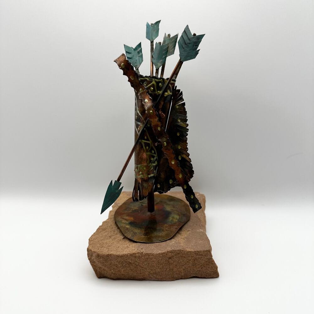 Jay L Tschudy Signed Vintage Metal Artwork Bow Arrows Native  Sculpture Piece